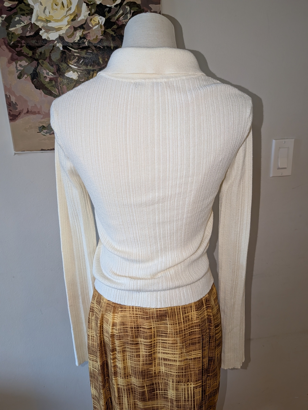 Smart Set Vintage/Y2K Linen Blend Ribbed Polo Long-Sleeve Sweater - Picture 4 of 9